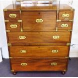 SECRETAIRE CAMPAIGN CHEST, Victorian mahogany with brass detail, in two sections,