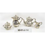 GERMAN SILVER TEA/COFFEE SERVICE, comprising teapot, coffee pot, milk jug and server,