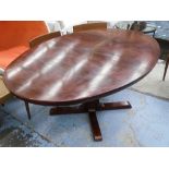 CENTRE TABLE, oval top in palisander, Danish style on centre support by Skovby Mobel Fabrik,