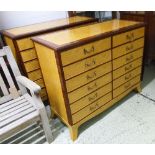 CHESTS, a pair, Sheraton style satinwood and walnut crossbanded,