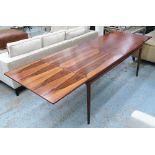 CHRISTIAN LINNEBERG DINING TABLE, 1960, extending with two leaves in Rosewood on sqaure supports,