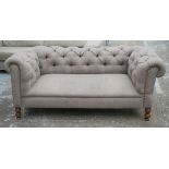 DROP END SOFA, early 20th century and later beechwood in buttoned grey fabric,