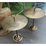 SIDE TABLES, a pair, circular in bronzed finish, 50cm diam x 69cm H.