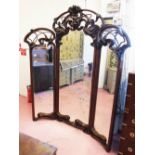 DRESSING MIRROR, Art Nouveau style hardwood, triple bevelled plate,