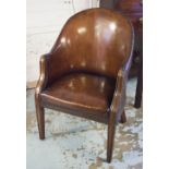 LIBRARY ARMCHAIR, George III design mahogany in vintage leaf brown and brass studded leather,