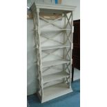 OPEN BOOKCASE, with four shelves white painted on turned fluted supports, 83cm x 38cm x 190cm H.