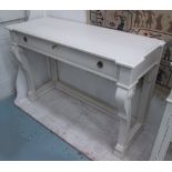 CONSOLE TABLE, cream painted with a frieze drawer, 133cm W x 52cm D x 92cm H.