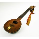 STRINGED INSTRUMENT, of unknown origin, banded inlay detail, four strings, 51cm L overall.