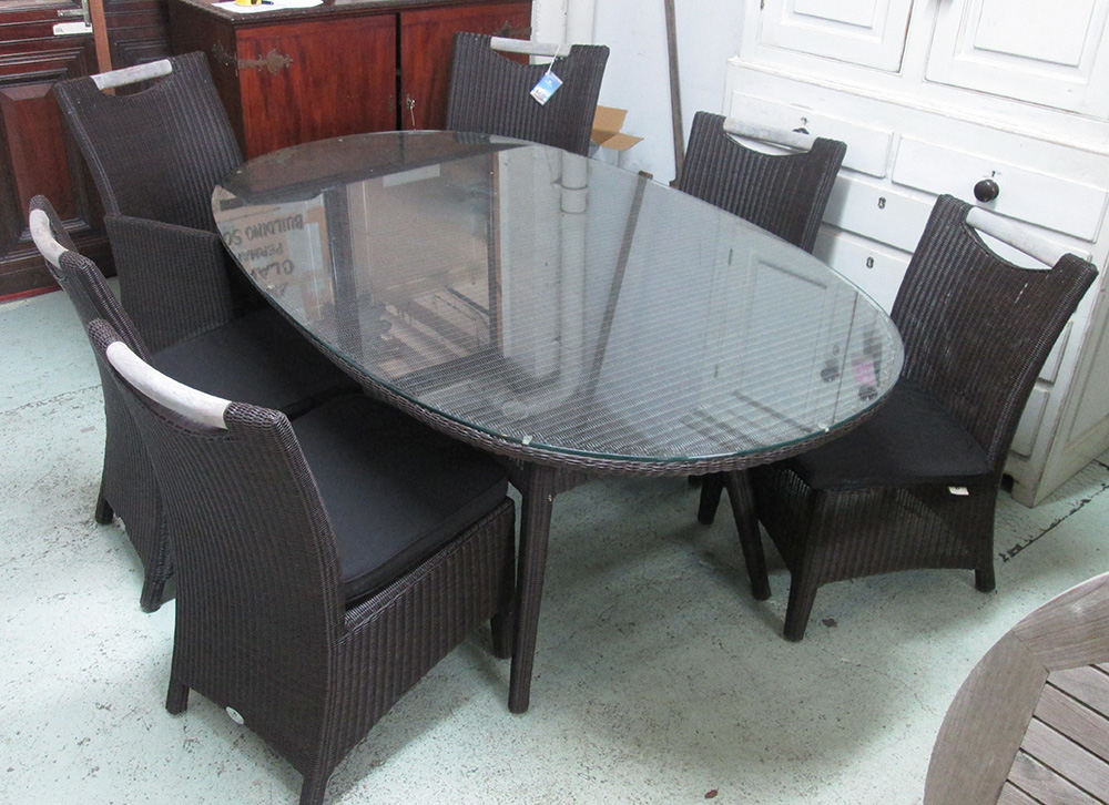 GLOSTER GARDEN TABLE, all weather weave with an oval glass top,