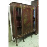 DISPLAY CABINET, early 20th century scarlet lacquer and gilt chinoiserie decorated with flowerheads,