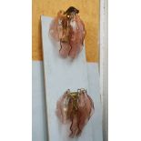 WALL LIGHTS, a pair, vintage, Italian Murano glass, of rose coloured leaf form, 30cm H x 25cm W.