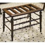 LUGGAGE RACK, Victorian fruitwood rectangular slatted with twin turned stretchered supports,