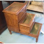 GEORGIAN STEPS, Regency mahogany with three leather treads (two hinged) on turned supports,