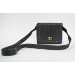 CHANEL VINTAGE CROSSBODY FLAP HANDBAG, black leather with vertical stitching, gold toned fittings,