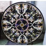 PIETRA DURA MARBLE TOP, circular with inlaid floral and cornucopia design, 120cm D.