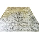 OUSHAK SARI SILK CARPET, 305cm x 250cm, all over stylised organic motif field in a silver finish.