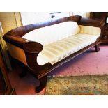 SOFA, Beidermeier, mahogany, with carved detail and striped upholstery,