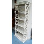 OPEN BOOKCASE, with four shelves white painted on turned fluted supports, 83cm x 38cm x 190cm H.
