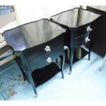 BEDSIDE CHESTS, a pair, black finish, 40cm D x 50cm W x 72cm H.