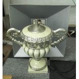TABLE LAMP, decorated in faux marble and silver painted frame, with shade, 75cm H (with faults).
