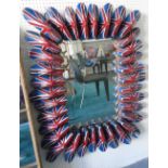 MIRROR, rectangular shoe last surround painted Union flag style, 103cm x 76cm.