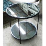 STOCK BRONSON SIDE TABLE, by Robert Langford with bevelled mirrored top and undershelf, 61cm diam.