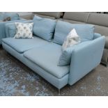 SOFA, Contemporary style, light blue, metal supports, 200cm W x 96cm D x 87cm H.