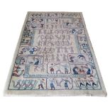 EGYPTIAN RUG, 193cm x 125cm, depicting figures within a hunting design border.