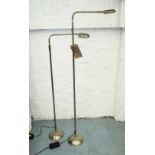 FLOOR READING LAMPS, a pair, polished metal, adjustable, each approx. 125cm H.