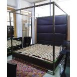 FOUR POSTER BED, bespoke by Alter London, in tanned leather on a brass frame.