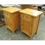 BEDSIDE CABINETS, a pair, 19th century French style with single drawer and panelled cupboard door,