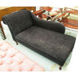 CHAISE LONGUE, navy blue of compact proportions, approx. 140cm L x 69cm D x 72cm H.