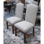 DINING CHAIRS, a set of six, with neutral upholstery, 49cm W x 108cm H.