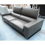 ROCHE BOBOIS SOFA, two seater in grey leather on chromed metal supports, 219cm L.