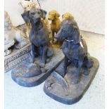 BRONZE HUNTING DOGS, a pair, with game on bases, 86cm H.