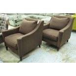 ARMCHAIRS, a pair, brown felt, 80cm x 88cm H x 88cm.