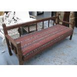 BENCH, hardwood with kilim style cushion, 66cm D x 83cm H x 198cm W.