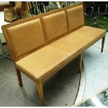BANQUETTE, oak frame, with soft tanned leather triple padded back and stuffover seat,