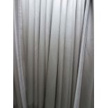 CURTAINS, two pairs, grey with trim lined and interlined, each 100cm W gathered x 273cm drop.