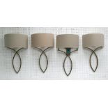 NICHOLAS WALL SCONCES BY PORTA ROMANA, four, with shades model TWL 15, each 65cm H.