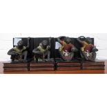 BOOKENDS, four, with monkey, gold painted metal, each 22cm H x 15cm D x 17cm D.