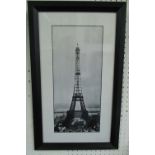 PRINTS, a set of eight, stages on the construction of the Eiffel Tower, in black frames,