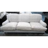 GEORGE SMITH SOFA, three seater, Howard style in patterned chenille, approx.