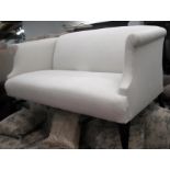 SOFA, two seater, in neutral fabric on square supports, 181cm L x 110cm W x 55cm D.