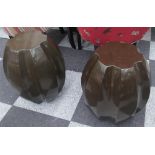 SIDE TABLES, a pair, drum shaped resin of organic form, 44cm W x 53cm H.