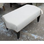 FOOTSTOOL, in a neutral fabric on square ebonised supports, 97cm x 51cm x 44cm H.
