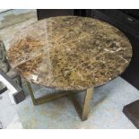 LOW TABLE, circular with marble top on metal base, 80cm diam. x 45cm H.
