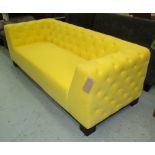 SOFA, dimpled lemon yellow velvet upholstered, 215cm L x 74cm H.