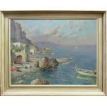 SALVATI, 'Mediterranean coastal scene', oil on canvas, signed lower right, 79cm x 60cm, framed.