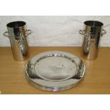 DINNER PLATES, a set of six, plated, 33cm diam.